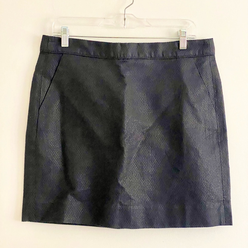 J. Crew Factory Midnight Blue Metallic Jacquard Nori Mini Skirt, Size 10